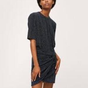 MANGO MNG LUREX BLUE BLACK SILVER SHINY WOMEN MINI PARTY DRESS SIZE USA 2